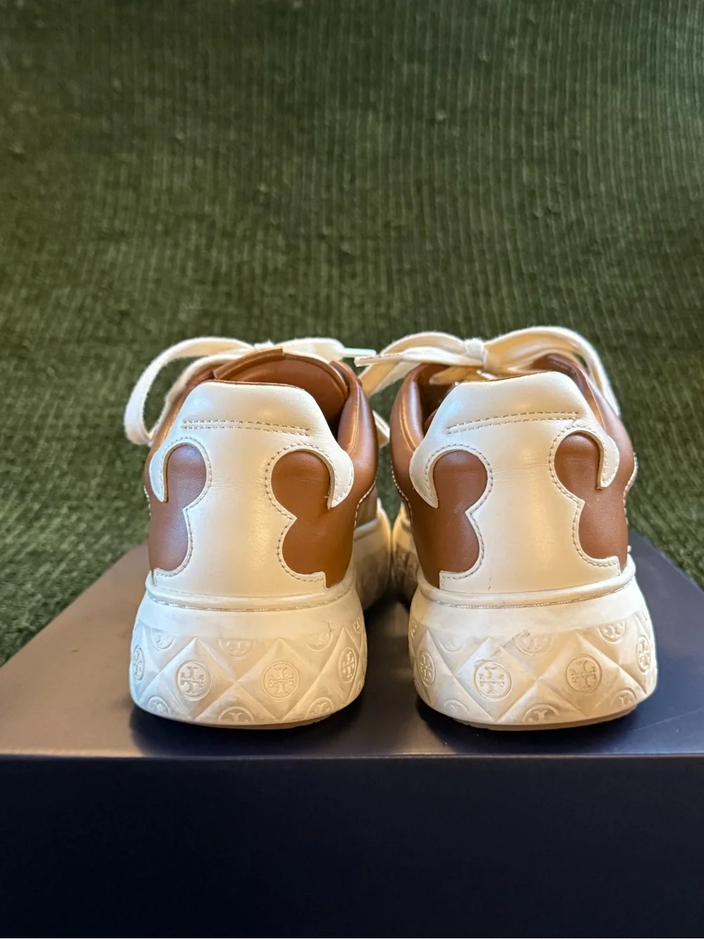 Tory Burch Lady Bug Sneakers - Tan Leather Platform Sneakers with Cream Laces